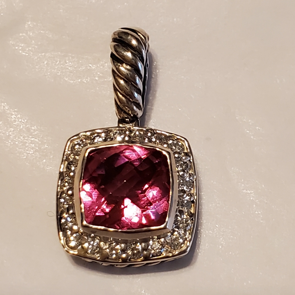 David Yurman Sterling Silver Pink Tourmaline and Diamond Petite Albion